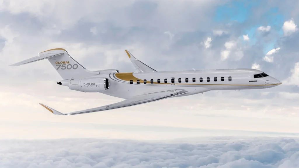 Bombardier Global 7500 flying over the clouds