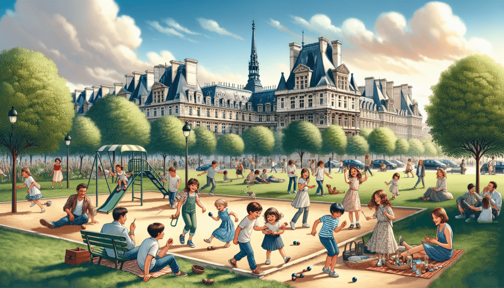 kids playing in a park with eiffel tower view