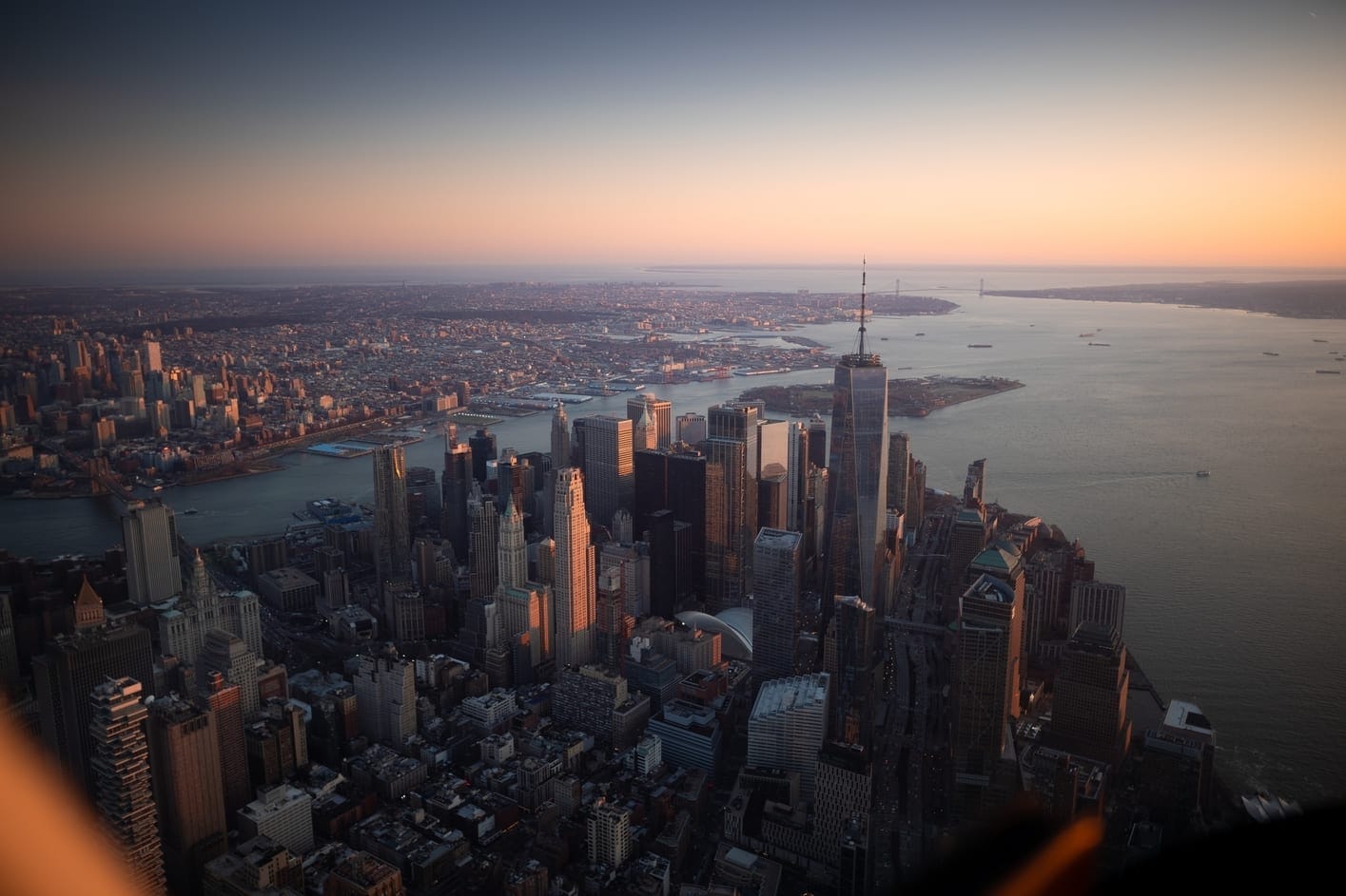 Helicopter ride view from inside new york